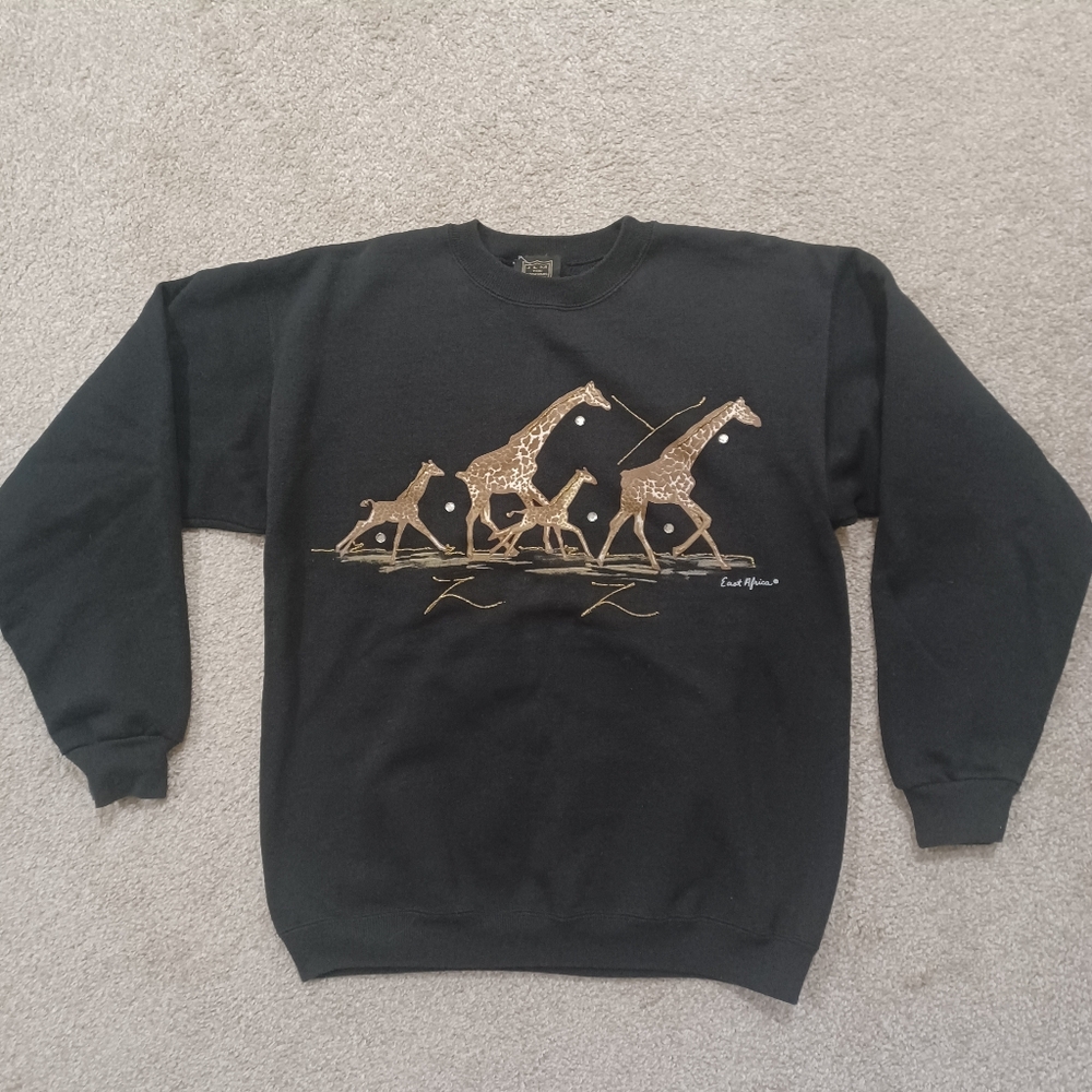 Vintage JLM The Fashion Group Animal Print Giraffe Jeweled Black Sweater Size: M